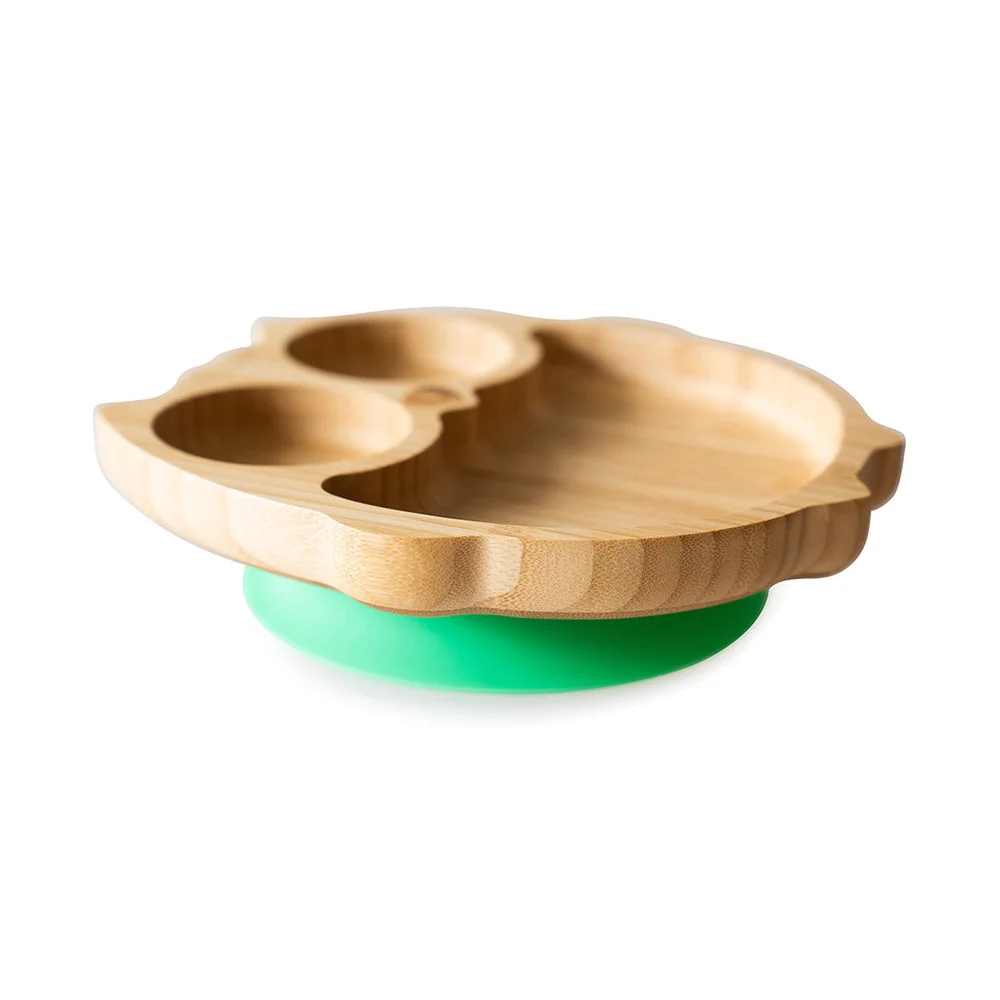 Plato toddler con ventosa - EcoRascal - Buho verde