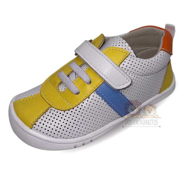 Zapatillas perforadas Piruflex - Blanco con Azul/Amarillo